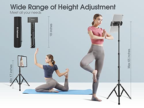 elitehood Aluminum iPad Stand Tripod, 65'' Tall Floor Tripod for iPad | Heavy Duty Aluminum Tablet Tripod, Easy Adjustable iPad Holder Stand for Music, Designed for Musicians, Fits 4.7-13in Tablets - style: Side-Clamp Holder