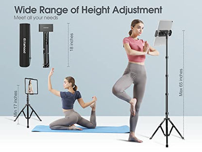 elitehood Aluminum iPad Stand Tripod, 65'' Tall Floor Tripod for iPad | Heavy Duty Aluminum Tablet Tripod, Easy Adjustable iPad Holder Stand for Music, Designed for Musicians, Fits 4.7-13in Tablets - style: Side-Clamp Holder