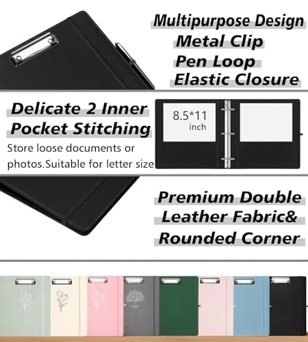 Leather 3 Ring Binder, 2 Inch Binders with Clipboards, 5-Tabs Pockets Dividers, 18 Divider Stikers, Plastic Folder, Pen Holder, Three Ring Binder with Pen Holder(Black, Letter Size) - color: Black, size: 2in（Letter Size）