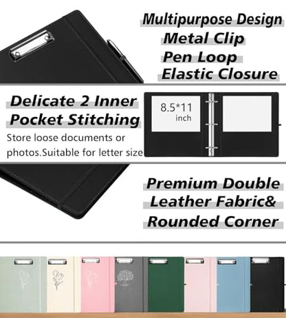 Leather 3 Ring Binder, 2 Inch Binders with Clipboards, 5-Tabs Pockets Dividers, 18 Divider Stikers, Plastic Folder, Pen Holder, Three Ring Binder with Pen Holder(Black, Letter Size) - color: Black, size: 2in（Letter Size）