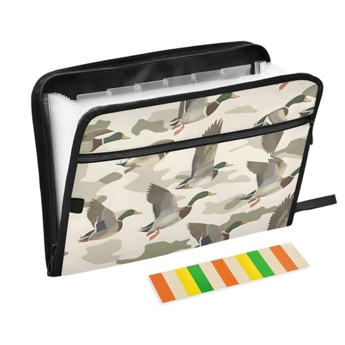 Expanding File Folder Wild Duck Camouflage Accordion File Organizer 13 Pockets Document Organizer with Zipper Labels A4 Letter Office Storage - color: Multi13
