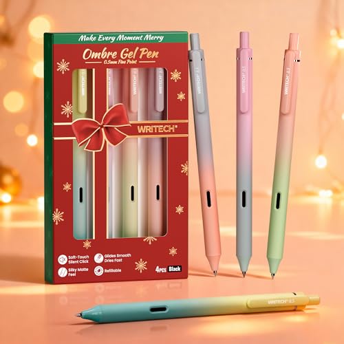 WRITECH Fine Point Gel Pens: 0.5mm 4ct Retractable Click Pen Black Ink Gradient Aesthetic Color Pen Barrel Smooth Writing Journaling No Bleed Christmas Gift for Nurse Student Office - color: 4 Pcs Christmas