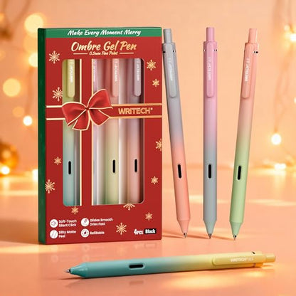 WRITECH Fine Point Gel Pens: 0.5mm 4ct Retractable Click Pen Black Ink Gradient Aesthetic Color Pen Barrel Smooth Writing Journaling No Bleed Christmas Gift for Nurse Student Office - color: 4 Pcs Christmas
