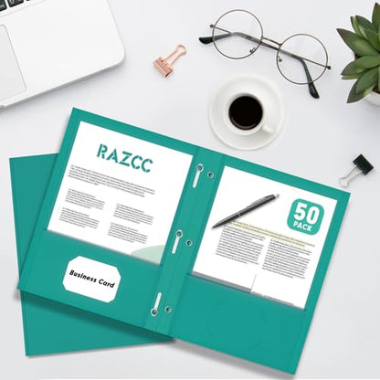 Two Pocket Folders, RAZCC 75 Pack Two Pocket Folders with Prongs, 3 Prong Folders Fit Letter Size Paper, Pocket File Folders for School Office Home Business, Turquoise - color: Turquoise