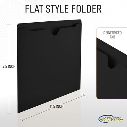 Black File Jackets, Flat-No Expansion, Letter Size, Reinforced Straight-Cut Tab, 10 Pack - color: Black