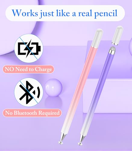 Stylus Pen for Touchscreen, Kenkor 2 in 1 Active iPad Pencil High Sensitivity & Precision, Stylus Pen for Nintendo Switch 2/iPhone/iPad/Samsung/Galaxy/Huawei/Surface, All Touch Screens - Pink+Purple - color: Pink+Purple