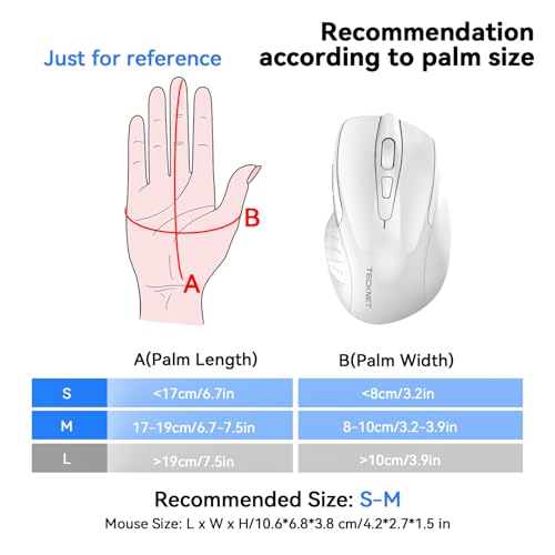 TECKNET Rechargeable Jiggler Wireless Mouse (BT5.0/3.0 & 2.4G) 4800 DPI Silent USB A & Bluetooth Mouse 6 Buttons, Wide Compatibility - White - color: White