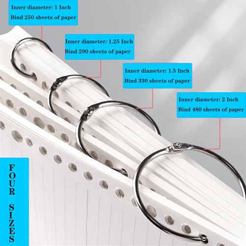 Binder Rings Loose Leaf Binder Book Rings - Multifunctional Loose Leaf Key Ring Clips for Papers,Index Cards,Office,School,Home Crafts Ornaments and DIY Arts (1/1.25/1.5/2 inch) - size: 1/1.25/1.5/2 inch