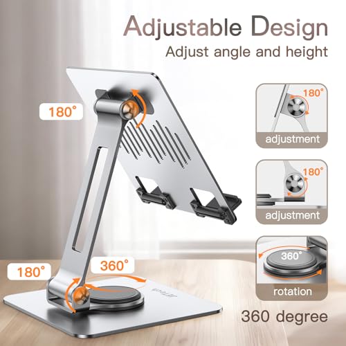 JETech Tablet Stand, Adjustable Swivel Desktop Holder with 360 Degree Rotating Base, Foldable Cradle for iPad/iPad Air/Pro/Mini, Galaxy Tab A11/A9/S11/S10 FE, Tab/Phones(4-13"), Silver - color: Silver