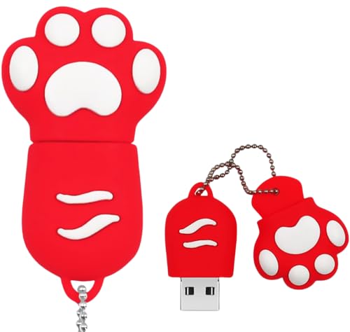 64GB USB 2.0 Flash Drive Cartoon Novelty Lovely Cat Paw Memory Stick Silicone Rubber Ainmal Pendrive Red - color: Catpaw-red, size: 64GB 2.0