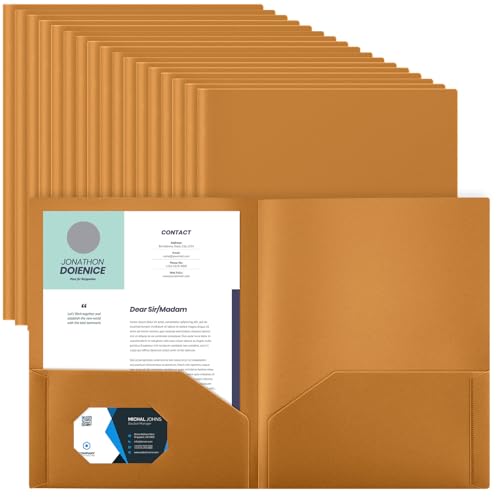 Gueevin 100 Pack Plastic Folder with Pockets, 2 Pocket Folders, Plastic Glossy Folders Fit Letter Size Paper, Heavy Duty Durable File Folder with Business Card for Home Office School (Brown) - color: Brown