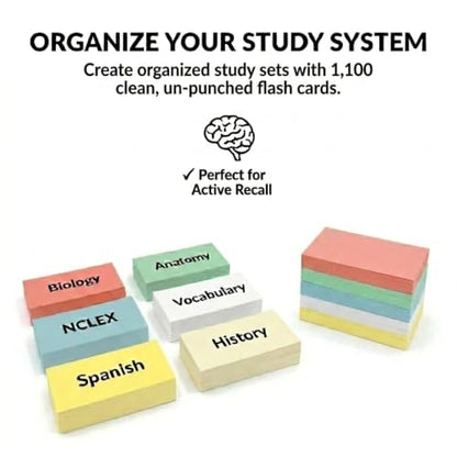 Blank Flash Cards 1100 5 Colors + White Unpunched 2x3.5 USA Made | For active recall, vocabulary, homeschooling, language learning, exam prep, and spaced repetition. - style: Multi-Color Unpunched