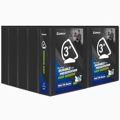Comix Durable 3 Ring Binder, 3 inch D Ring Binders, Hold 725 Sheets of US Letter Size Paper, 10 Pack (Black) - color: Black, size: 3 Inch, style: 10 Pack