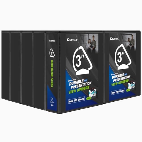 Comix Durable 3 Ring Binder, 3 inch D Ring Binders, Hold 725 Sheets of US Letter Size Paper, 10 Pack (Black) - color: Black, size: 3 Inch, style: 10 Pack