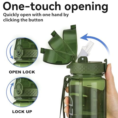 GOPPUS Water Bottles Clear Water Bottle with Straw 32oz Plastic Water Bottles BPA Free Tritan Wide Mouth Bottle Leakproof Motivational bottles water for Gym,Hiking,School or Office(1 Bottles) - color: Olive Green