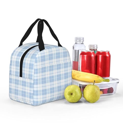 Lunch Bag Plaid Pastel Blue White Insulated Lunch Box Reusable Cooler Tote for Adults Student Girl Boy Work Office School Picnic Over 3 Years Old - color: B0386