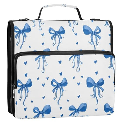 3 Ring Zipper Binder with Shoulder Strap Blue Bows Ribbons Polka Dots 2 Inch Zippered Binder Bag 500 Sheet Capacity Multi Pockets for School Supplies - color: Multi12