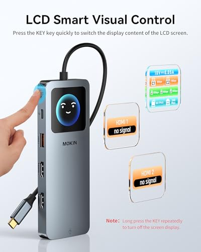 MOKiN LCD USB C Docking Station Dual Monitor, 12 in 1 Laptop Docking Station Dual HDMI with 8K@30Hz, PD 100W, 2500Mbps, 5 * 10Gbps USBA/C 3.1, SD/microSD Card Reader, USB C Adapter for HP/Dell/Lenovo