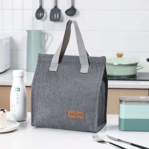 2pcs Grey Lunch Bag Insulated, Lunch Box Bag, Reusable Lunch Tote Bag | small lunch tote,tasty food lunch bag,small cooler bag,Lunch Box Container Bag Insulated for Women, Men, Work, Office, Travel - color: Gray