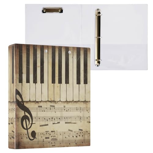 ALAZA 3 Ring Binder Piano-Music Notes Clipboard Round Ring Binder Holds 1.5 Inch Three Rings Binder Heavy Duty Binders for School Office Supplies, 1Pack - color: Multicolored 17