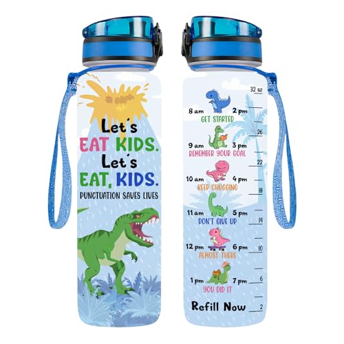 34HD 32oz Dinosaur Water Bottle with Time Marker, BPA Free Water Bottle with Fruit Strainer, Funny Mamasaurus Gifts, T Rex Mom Bottle, Cute Dino Hydration Bottle Christmas Gift - color: Dino Mom