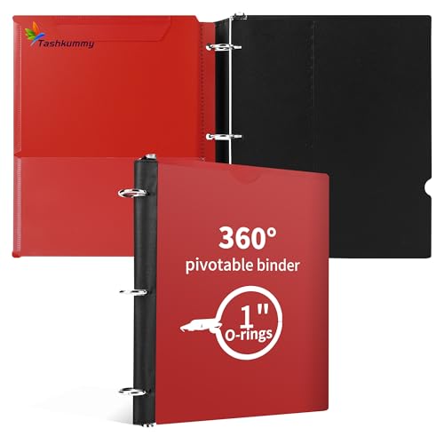 360 Degree Pivotable Binder, Upgraded 3 Ring Binder 1 inch, Flexible Binders 3 Ring, Foldable Three Ring Binders- Red - color: Red, style: 1 PCS Customizable Cover