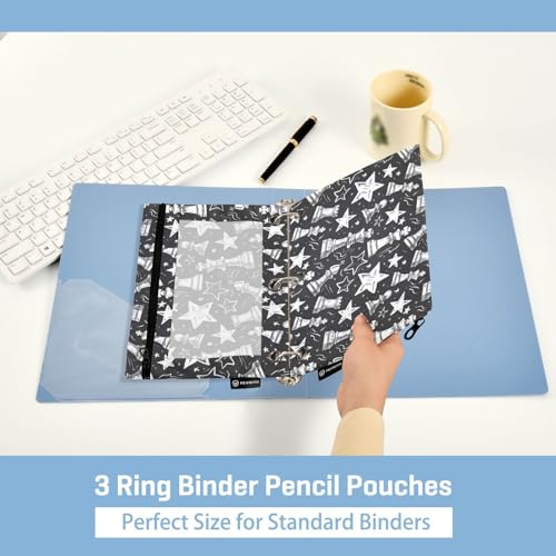 Binder Pencil Pouches Chess Pieces and Stars Pen Case | Clear Window 3 Rings, Cosmetic Bags School Office Supplies Cosmetic Makeup Bag 2 Psc - color: Chess Pieces and Stars