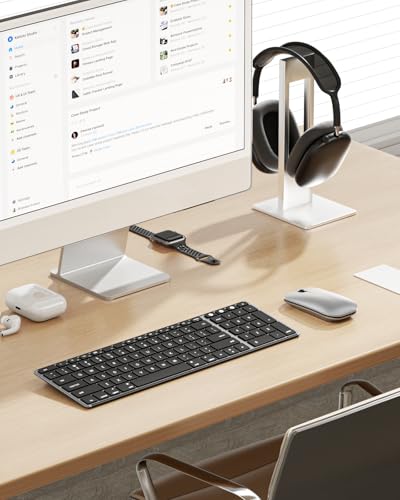 seenda SKM64-2 Bluetooth Keyboard and Mouse Combo for Mac, MacBook and iPad | 3-device Bluetooth switching, rechargeable, quiet keys/clicks, compact slim design for office and home use, Black & Silver - color: Black & Silver