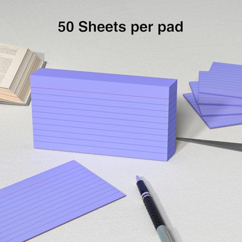 250 Count Index Cards 3x5 Inch 180gsm, Heavy Weight Purple Color Flash Card (50 Sheets Each), Note Taking for Students, Teachers, Professionals, Study Note Cards for Office Home School - color: Purple