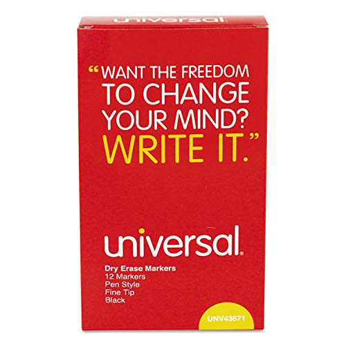 Universal 43671 Pen Style Dry Erase Marker, Fine/Bullet Tip, Black, Dozen