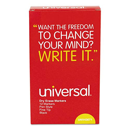 Universal 43671 Pen Style Dry Erase Marker, Fine/Bullet Tip, Black, Dozen