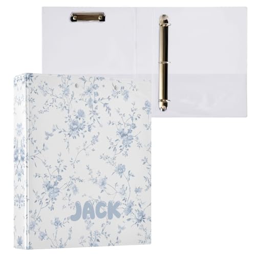 Custom 3 Ring Binder Blue Floral Pattern Print 1.5" Round Ring Binders Personalized Name View Binder with 200 Sheet for School Supplies Women Men Office, 1 Pack - color: Custom Blue Floral Pattern Print