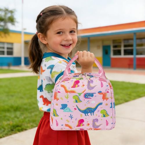 CAMTOP Girls Lunch Box Kids Insulated Lunch Bag Kids Cute Lunchbox for Girls Loncheras Para Niñas - color: Pink Dinosaur