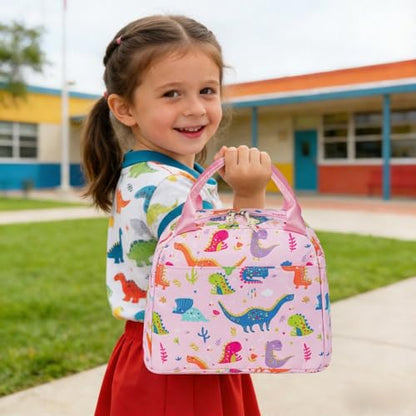 CAMTOP Girls Lunch Box Kids Insulated Lunch Bag Kids Cute Lunchbox for Girls Loncheras Para Niñas - color: Pink Dinosaur