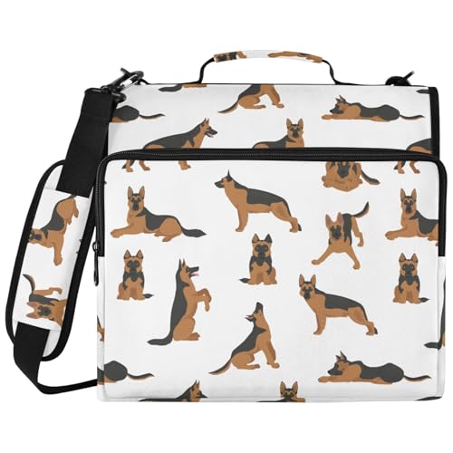 Zipper Binder German Shepherd Dog Animal Bag with Shoulder Strap 3 Ring Binder Organizer Large Capacity Multiple Pockets for School Office - color: Brown Dog
