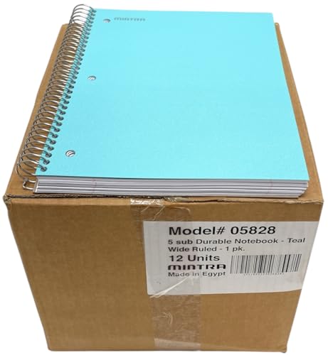 Mintra Office Durable Spiral Notebooks, 5 Subject (Teal, Wide Ruled 12pk) - color: Teal, size: Wide Ruled 12pk