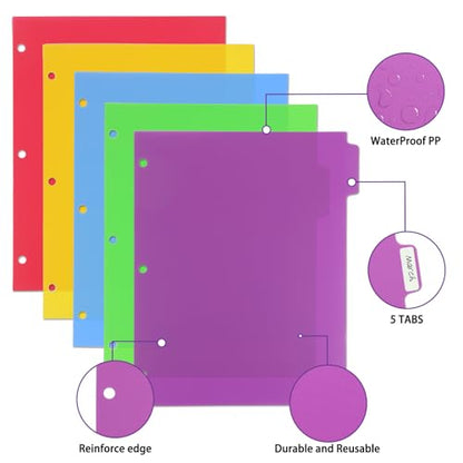 3 Sets Colorful Binder Dividers with Tabs,Plastic Index with 5 Tabs,Big Tab Dividers for 3 Ring Binder - style: 3 SETS 5 TAB