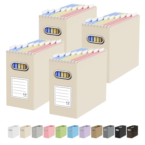 Oterri Portable Collapsible Cardboard File Box with Handle for Letter-Size (Beige, Letter Size - 4 Packs) - color: Beige, size: Letter Size - 4 Packs