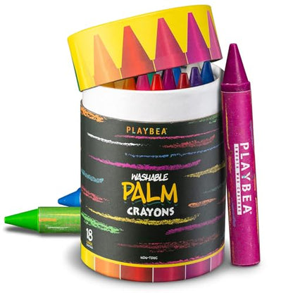 PLAYVIBE Jumbo Crayons - 18 Count, Multicolor, Washable | Washable break-resistant jumbo crayons - easy grip, non-toxic - Use for toddlers & kids, mess-free art