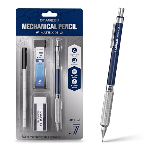 STAGEEK 0.7 mm Mechanical Pencil, Metal Art & Drafting Pencil with Eraser and 60 HB Lead Refills, Professional Drawing Pencil for Artists, Students, School, Office, Writing, Sketching, Drafting(Blue) - color: Blue