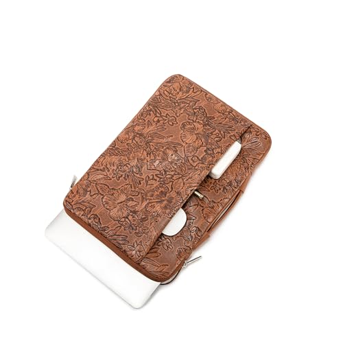 Kinmac Embossed PU Leather 360° Heavy Duty Protective Laptop Sleeve with Poacket (Coffee Flower, 14 inch-14.6 inch) - color: Coffee Flower, size: 14 inch-14.6 inch