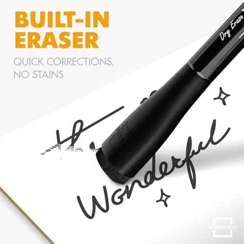 Scribbledo 4 Pack Fine Tip Dry Erase Markers Black Low-Odor Whiteboard Markers with Eraser Cap for Office Meetings Planning Boards & Home Workspace