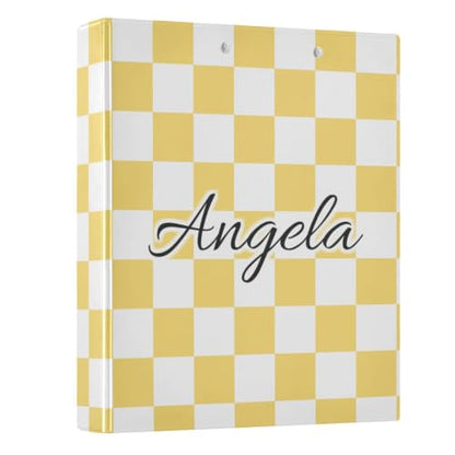 Custom 3 Ring Binder 1.5 Inch Round Rings Yellow Checkered Personalized Name Binders Organizer Fashion View Binder with 2 Pockets for School Office Supplies - color: Multi02