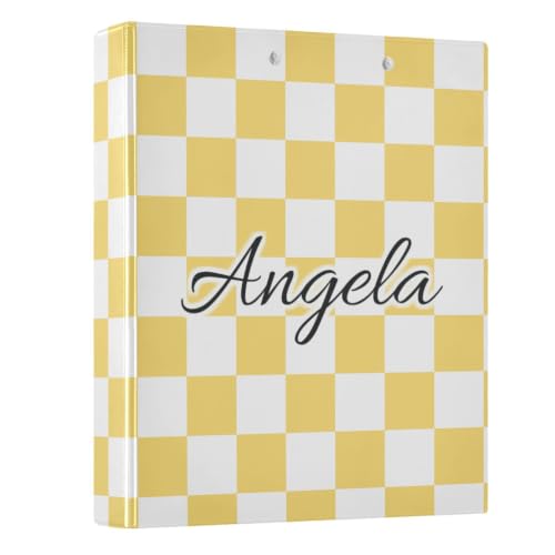 Custom 3 Ring Binder 1.5 Inch Round Rings Yellow Checkered Personalized Name Binders Organizer Fashion View Binder with 2 Pockets for School Office Supplies - color: Multi02