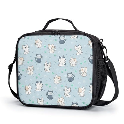 Cute Blue Cat Kids Lunch Box for Boys Girls Kawaii Kitten Insulated Lunch Bag Reusable Thermal Lunchbox Leakproof Cooler Tote Bag for School Office Picnic Travel - color: Blue Cat