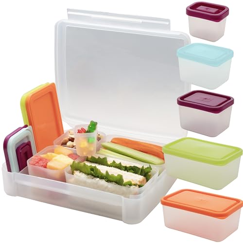 Bentology Bento Lunch Box Set w 5 Leakproof Made-to-Size Snack Containers & Built-In Utensil Holder- Meal Prep Made Easy w Reusable, Kid's Back to School or Office- Durable, BPA Free, Dishwasher Safe - color: Clear