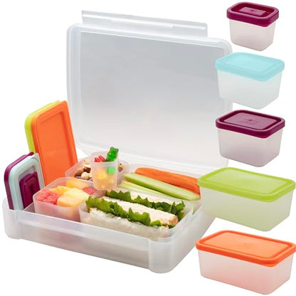 Bentology Bento Lunch Box Set w 5 Leakproof Made-to-Size Snack Containers & Built-In Utensil Holder- Meal Prep Made Easy w Reusable, Kid's Back to School or Office- Durable, BPA Free, Dishwasher Safe - color: Clear