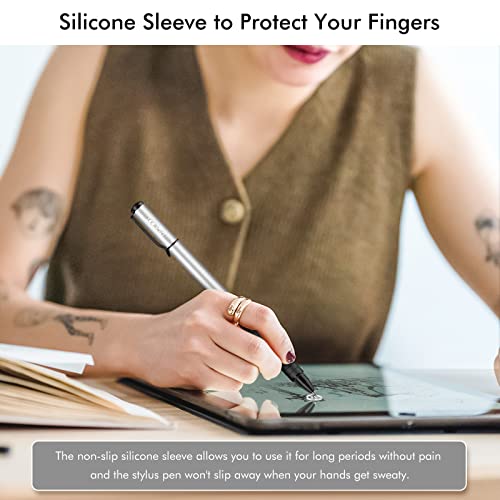 Digiroot Universal Stylus,[2-in-1] Disc Stylus Pens for All Touch Screens Cell Phones, iPad, Tablets, Laptops with 6 Replacement Tips(4 Discs, 2 Fiber Tips Included) - (Silver) - color: Silver