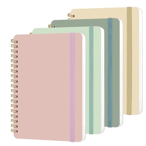 4 PCS Small Spiral Notebook 5x7, Spiral Journal Notebook, Notebooks for Work, School, Small Notebooks 5x7 with Strap, Cute Notebooks for Women 50 Sheets (Green) - color: Style C, size: 5x7 inches