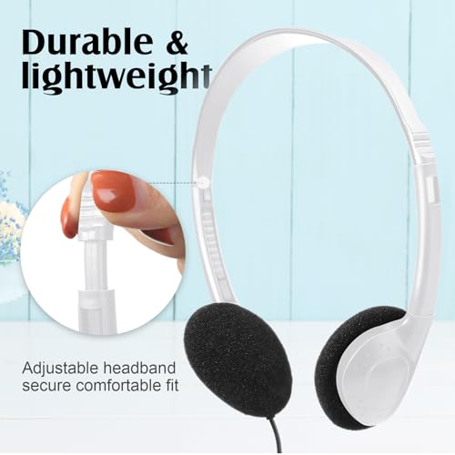 Flutesan 20 Pack Headphones Bulk Libraries Wired on Ear Headphones Over The Head Earphones for Boys Girls Adults(White) - color: White